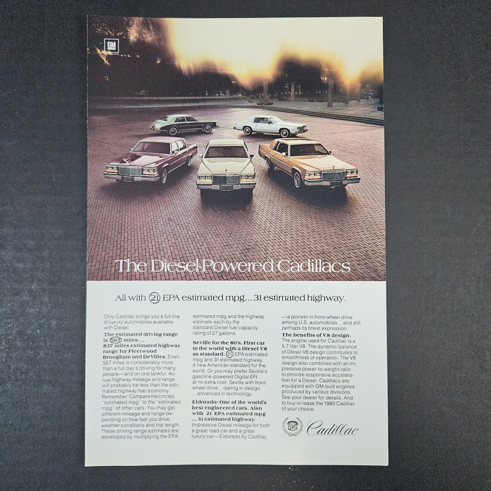 1980 Diesel-Powered Cadillacs Vintage Print Ad Seville Eldorado General Motors